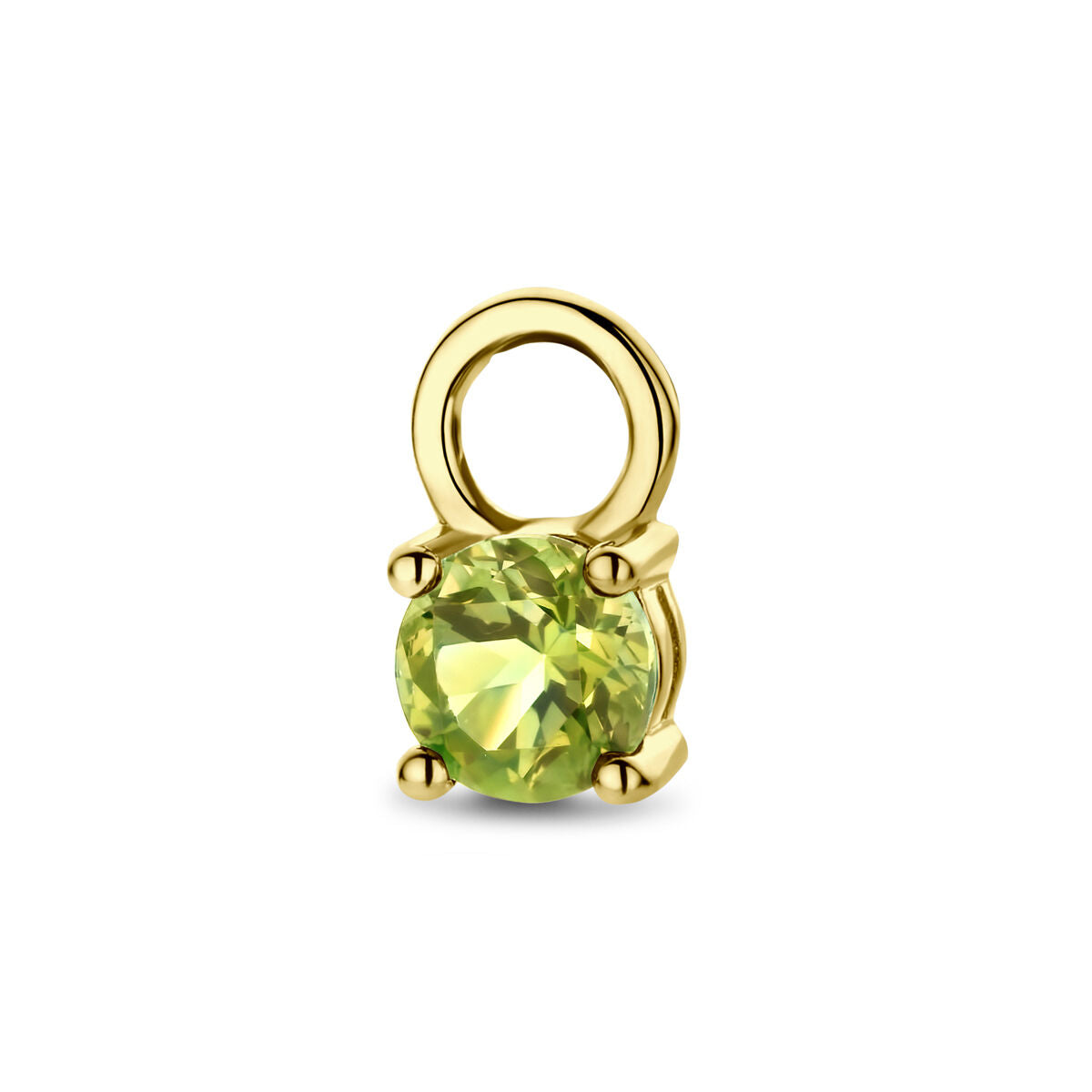 Pendentif en or jaune 14K avec une pierre de péridot ronde et brillante.