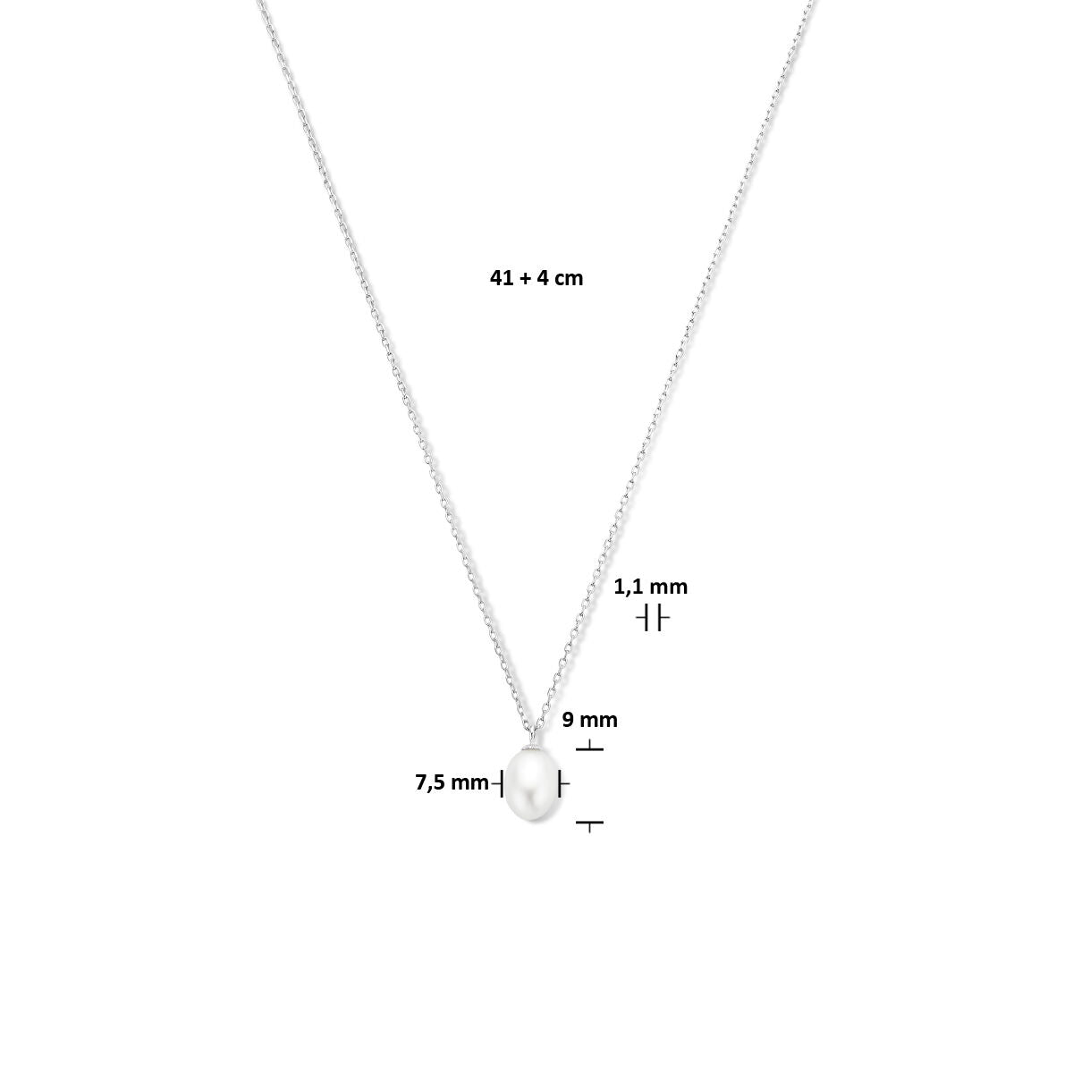 collier perle 41 + 4 cm argent rhodié