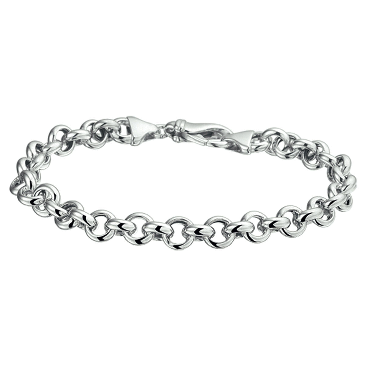 De Van der Kooij Collectie jasseron 7,0 mm armband is zilver gerhodineerd met ronde, in elkaar grijpende schakels en stevige karabijnsluiting, stijlvol getoond tegen een witte achtergrond.
