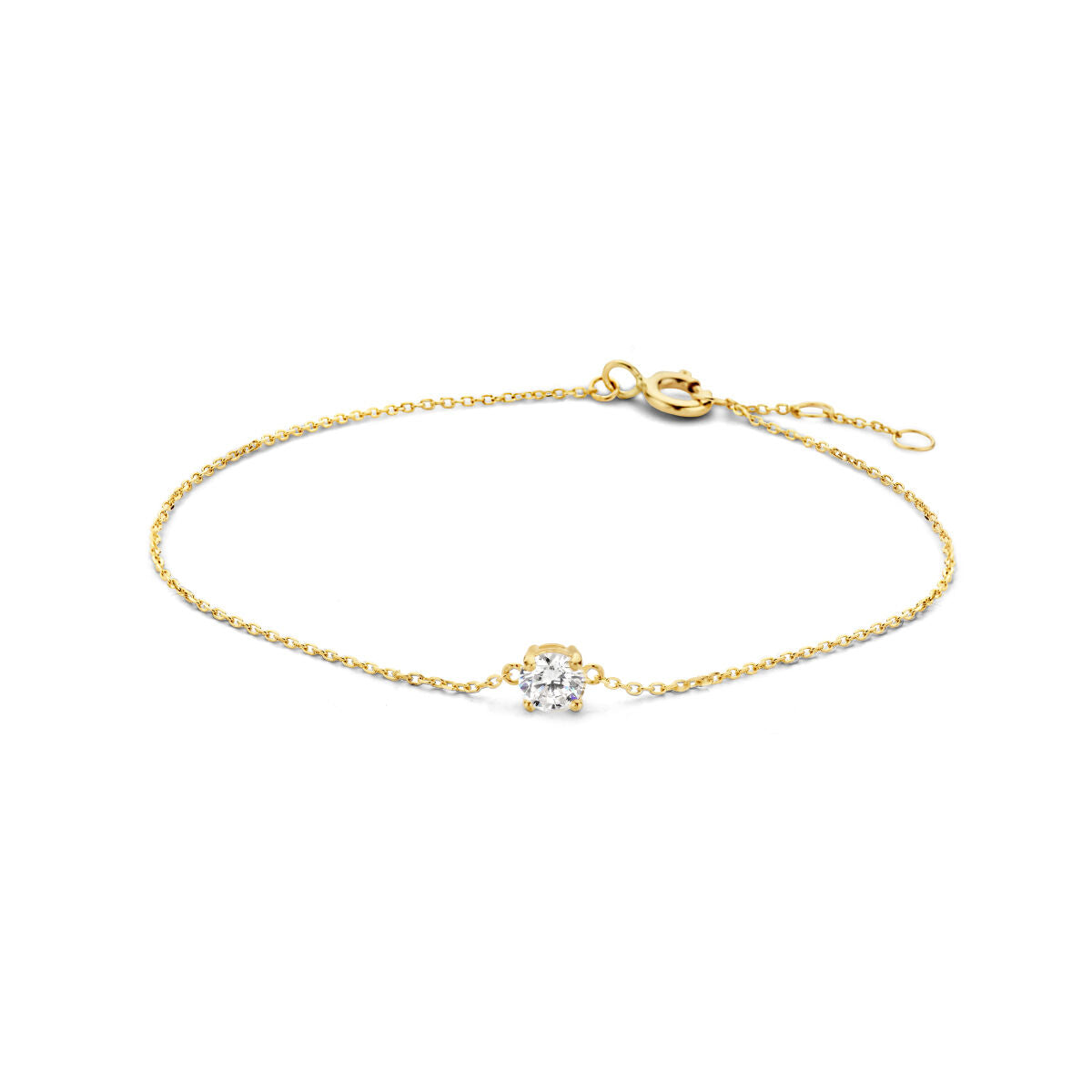 Bracelet en or 14K avec zirconia, délicate chaîne dorée et motif central.