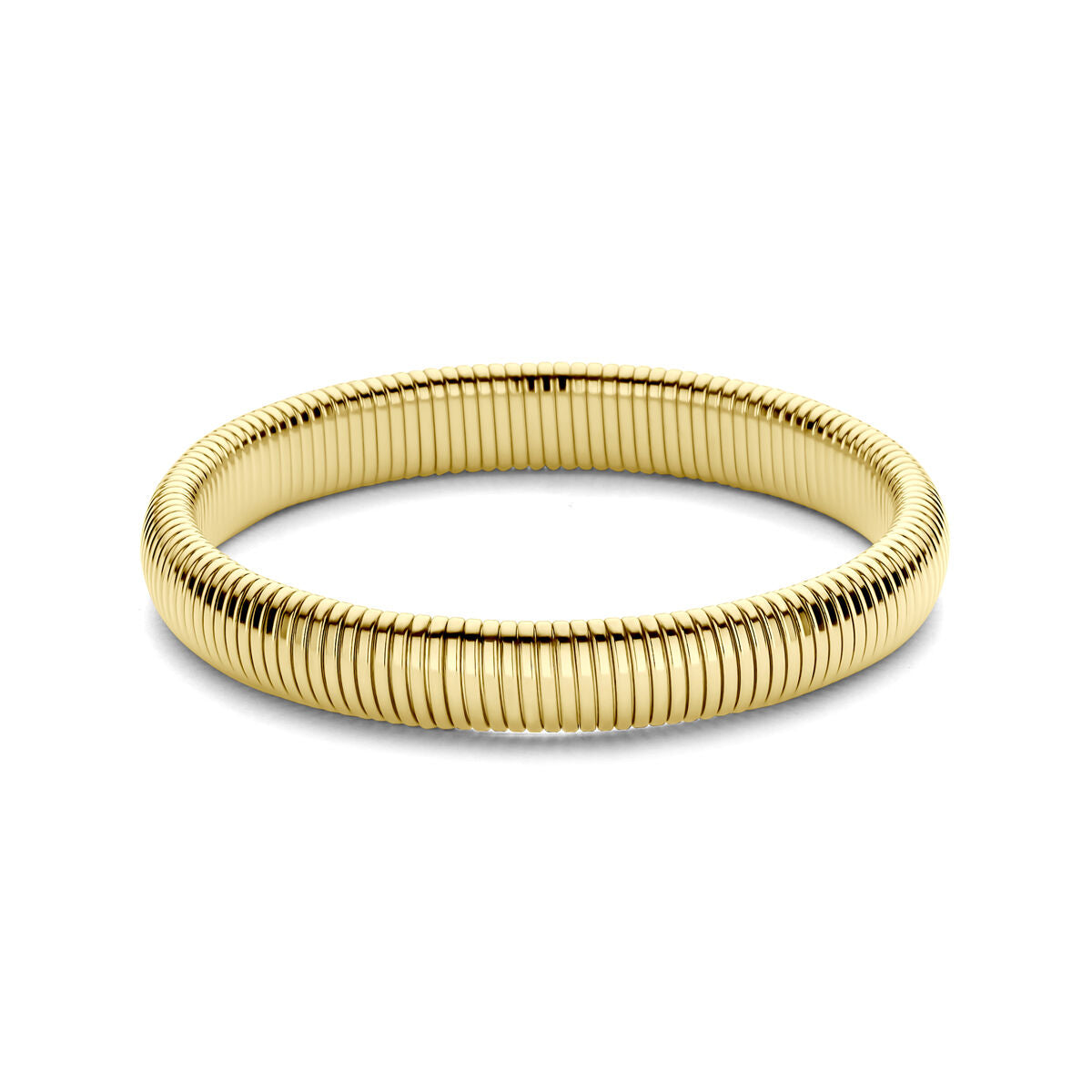Bracelet tubogas en acier avec un placage ionique couleur or jaune.