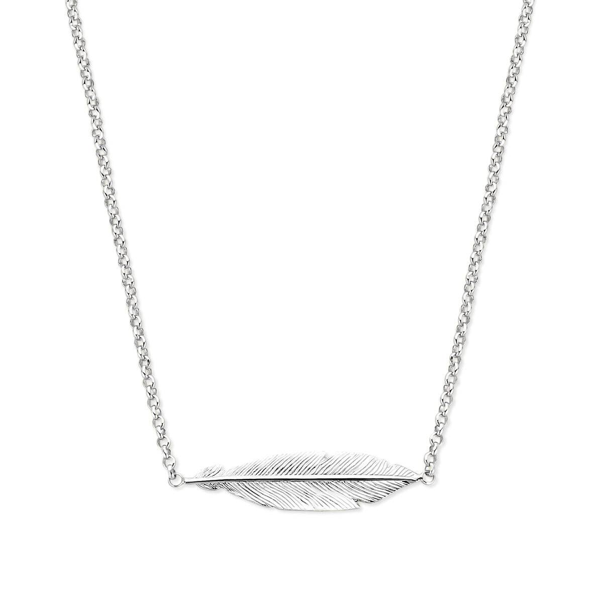 Collier en argent rhodié avec un pendentif en forme de plume.