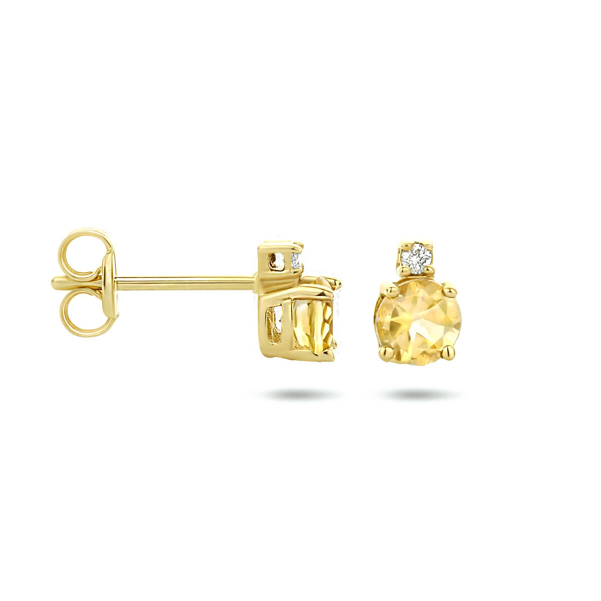 puces d'oreilles citrine et diamant (2x 0.015ct) h si or jaune 14K