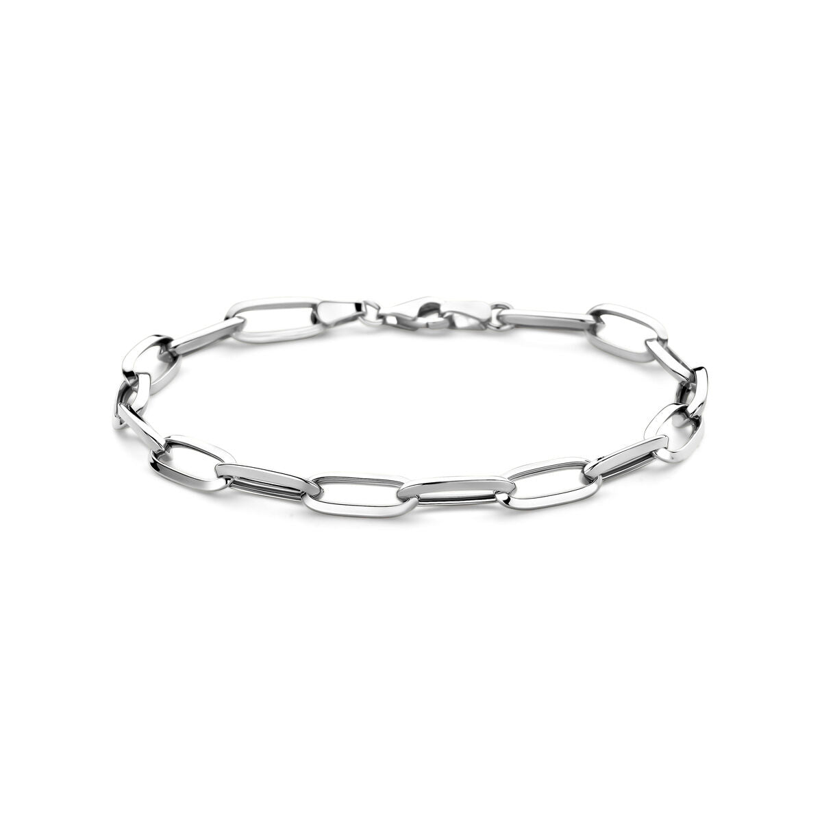 Bracelet en or blanc 14K, maillons allongés, longueur de 19 cm, largeur de 5,8 mm.