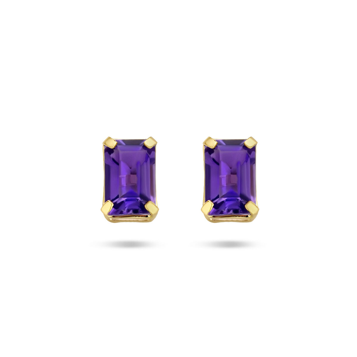 Boucles d'oreilles en améthyste rectangulaire serties en or jaune 14K.