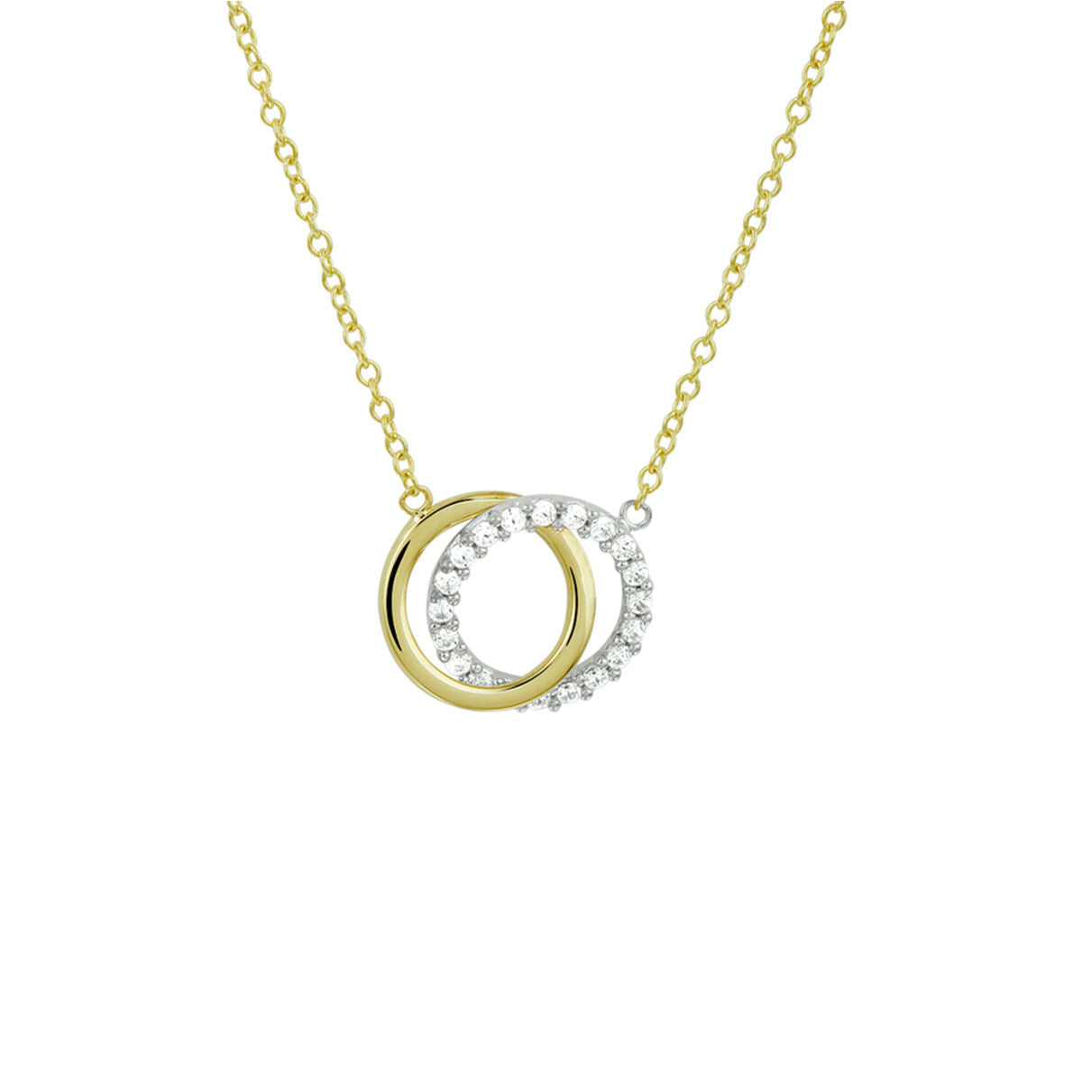 Collier en or bicolore jaune et blanc avec deux cercles, l'un serti de zirconia.