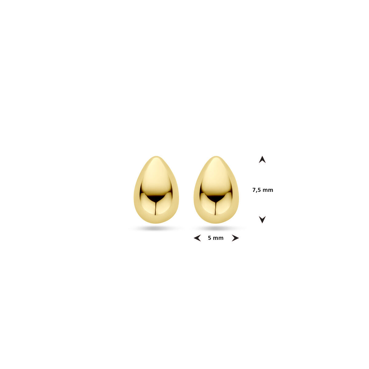 puces d'oreilles goutte 7,5 mm or jaune 14K