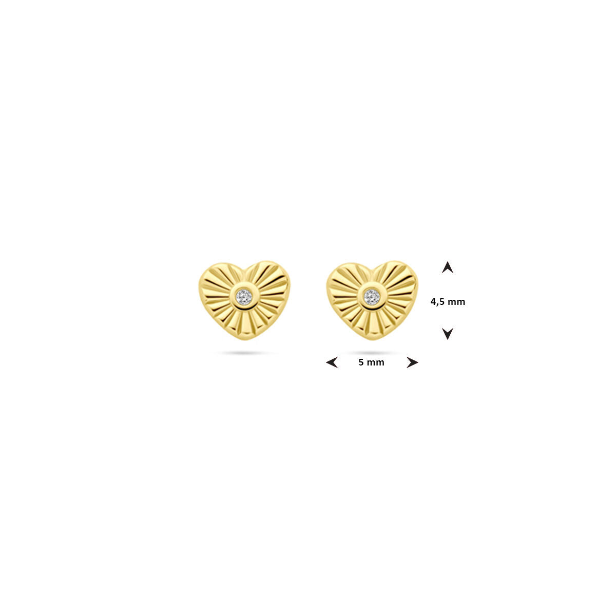 puces d'oreilles cœur zircone 4,5 mm or jaune 14K