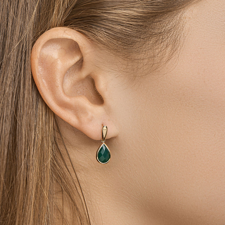 oorhangers groen agaat 14K geelgoud