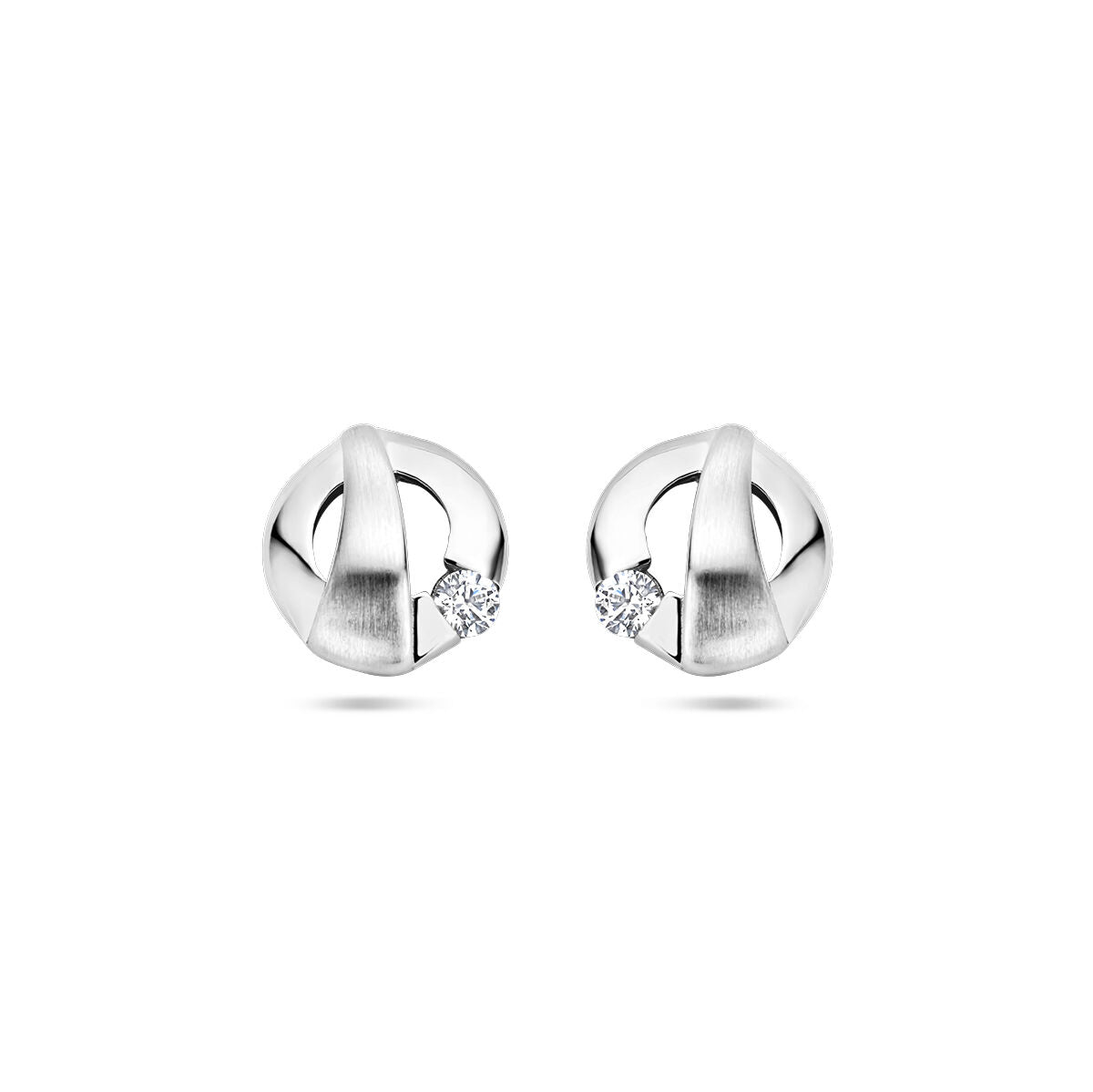 Boucles d'oreilles en argent rhodié avec zirconia, finition polie et mate.