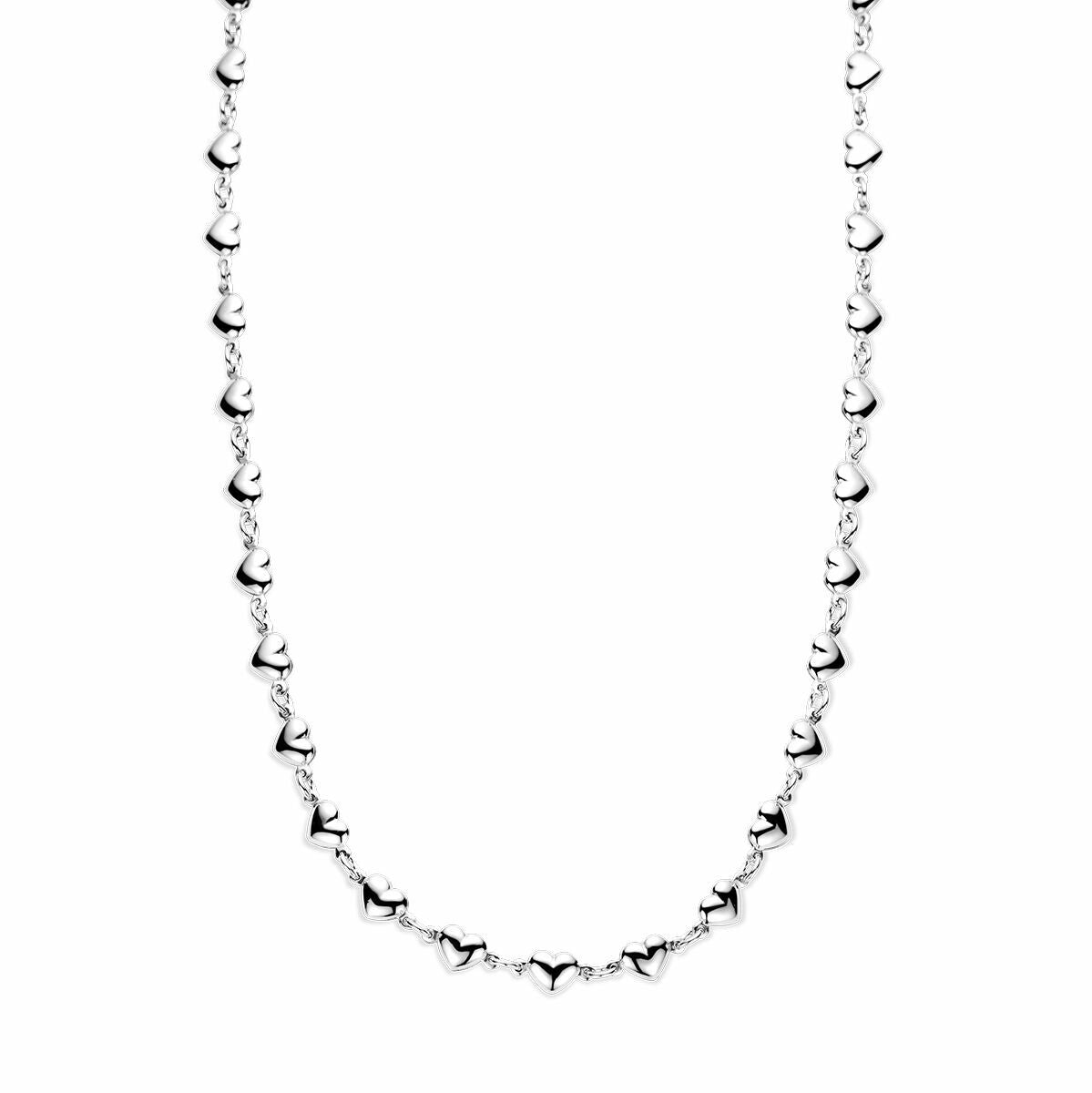 Collier en argent rhodié avec des cœurs, longueur de 41 + 4 cm.