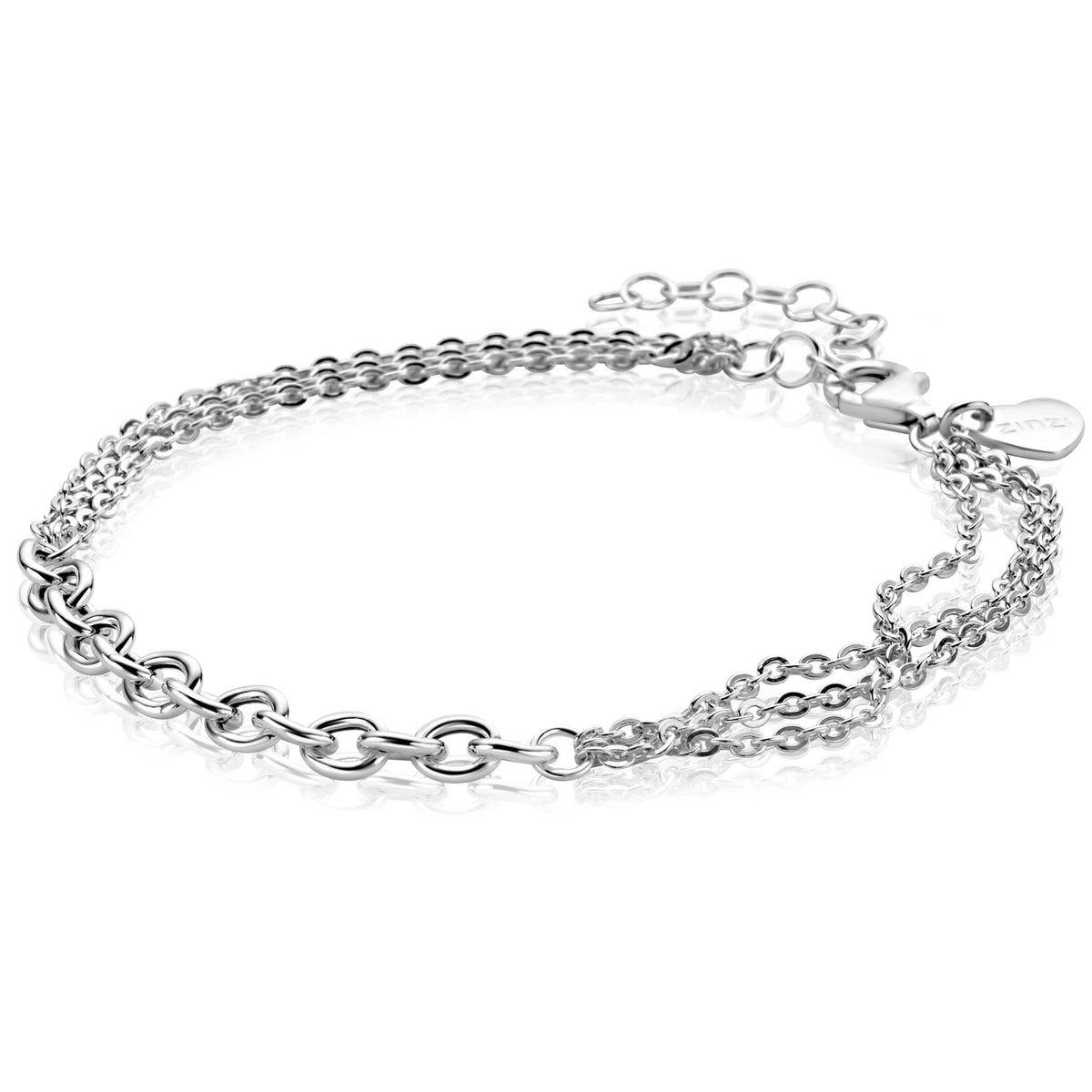 Zilveren multi schakelarmband met jasseron schakels en een verlengketting.