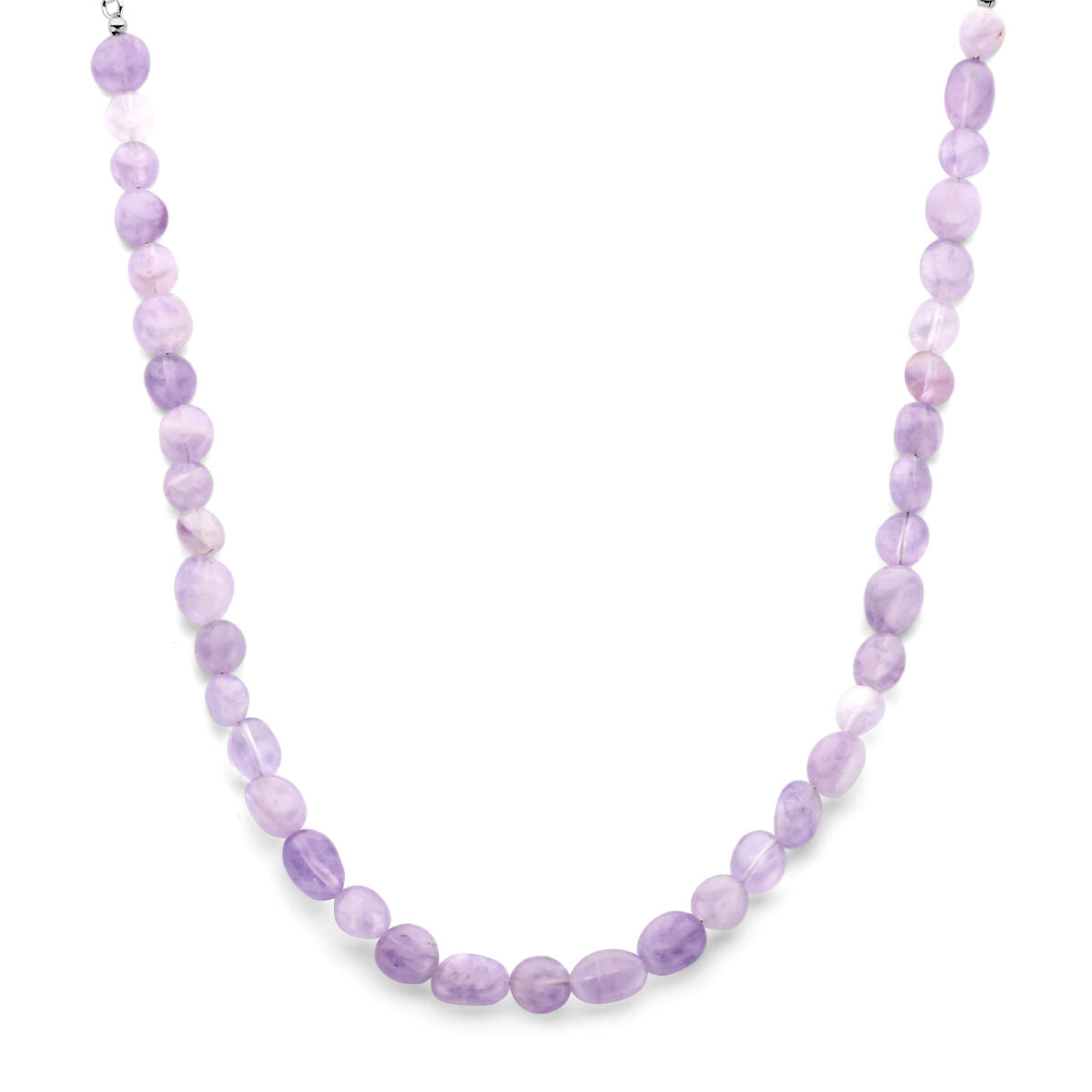 Het collier amethist 40 + 5 cm zilver gerhodineerd van Van der Kooij Collectie voor dames is elegant vormgegeven met lichtpaarse amethist kralen in een enkele streng.