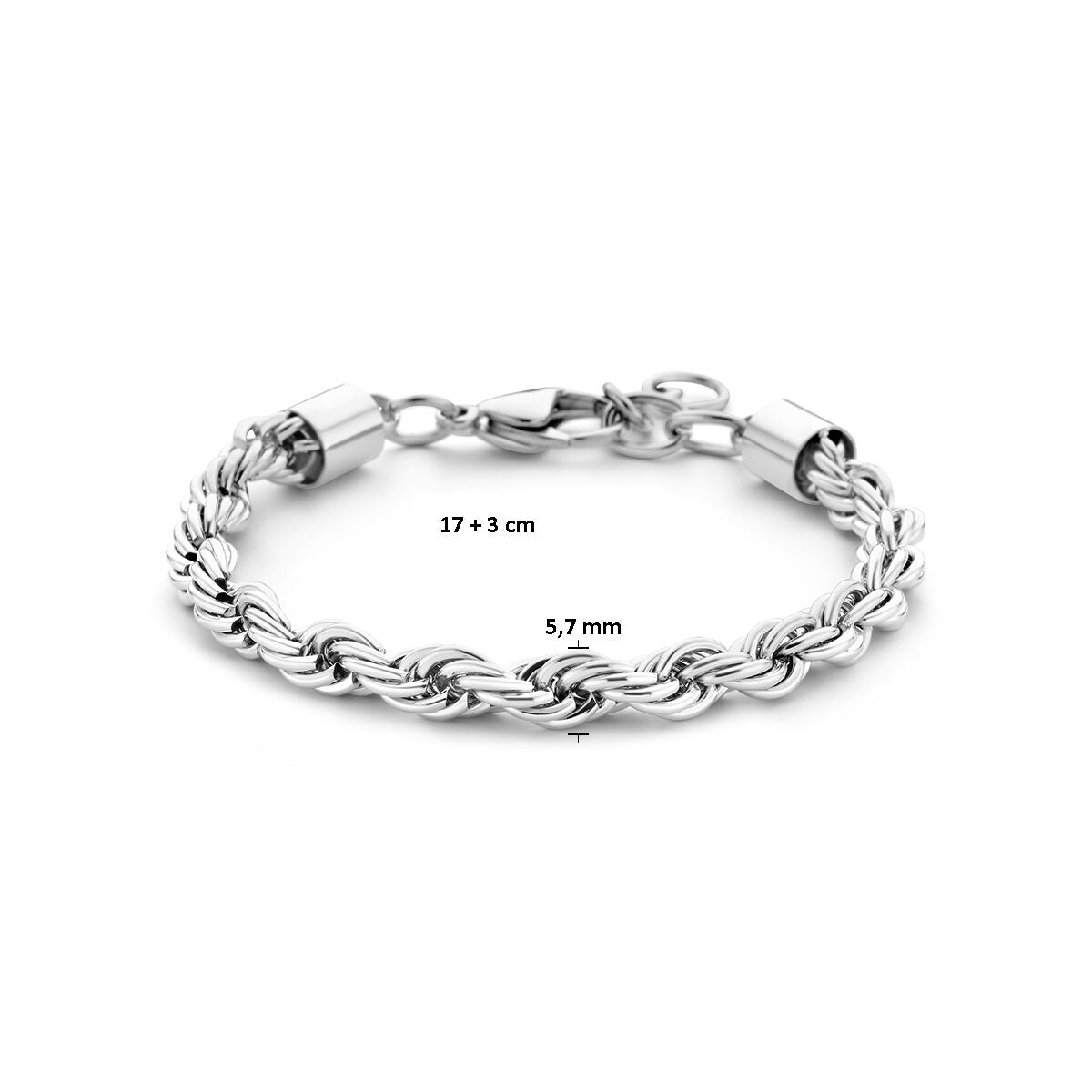 bracelet cordon 5,7 mm 17 + 3 cm acier inoxydable