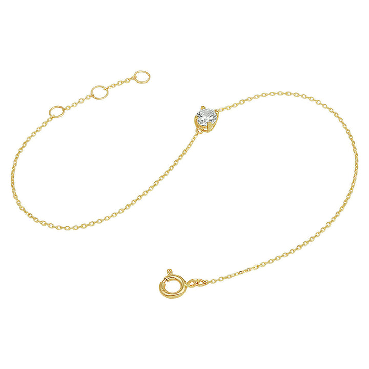 Van der Kooij Collectie Gouden armband dames zirkonia 14K: verfijnde 14k geelgouden armband met een kleine, peervormige zirkonia centraal en verstelbare sluiting voor perfecte pasvorm.