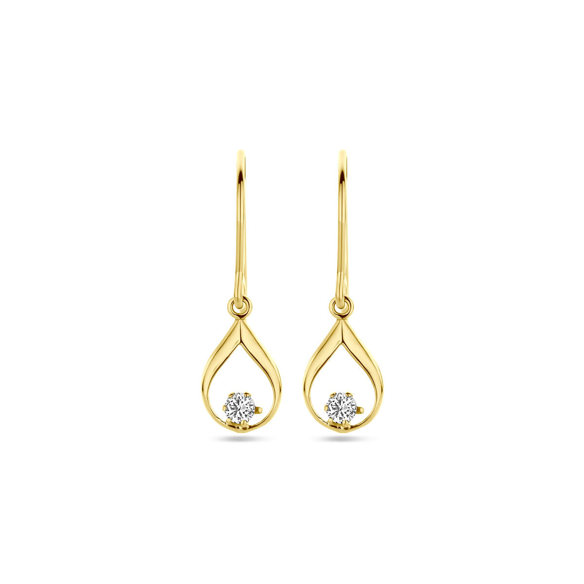 Boucles d'oreilles en or jaune 14K avec un design en forme de goutte et zirconia.