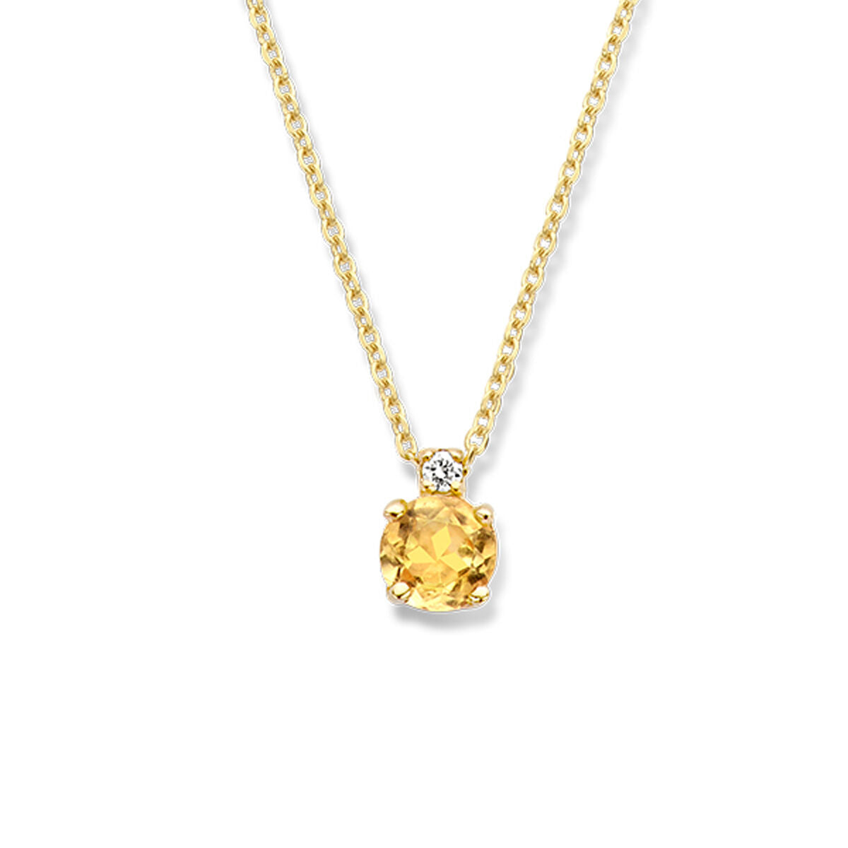 Collier en or jaune 14K avec un pendentif en citrine et un diamant de 0,015 ct.