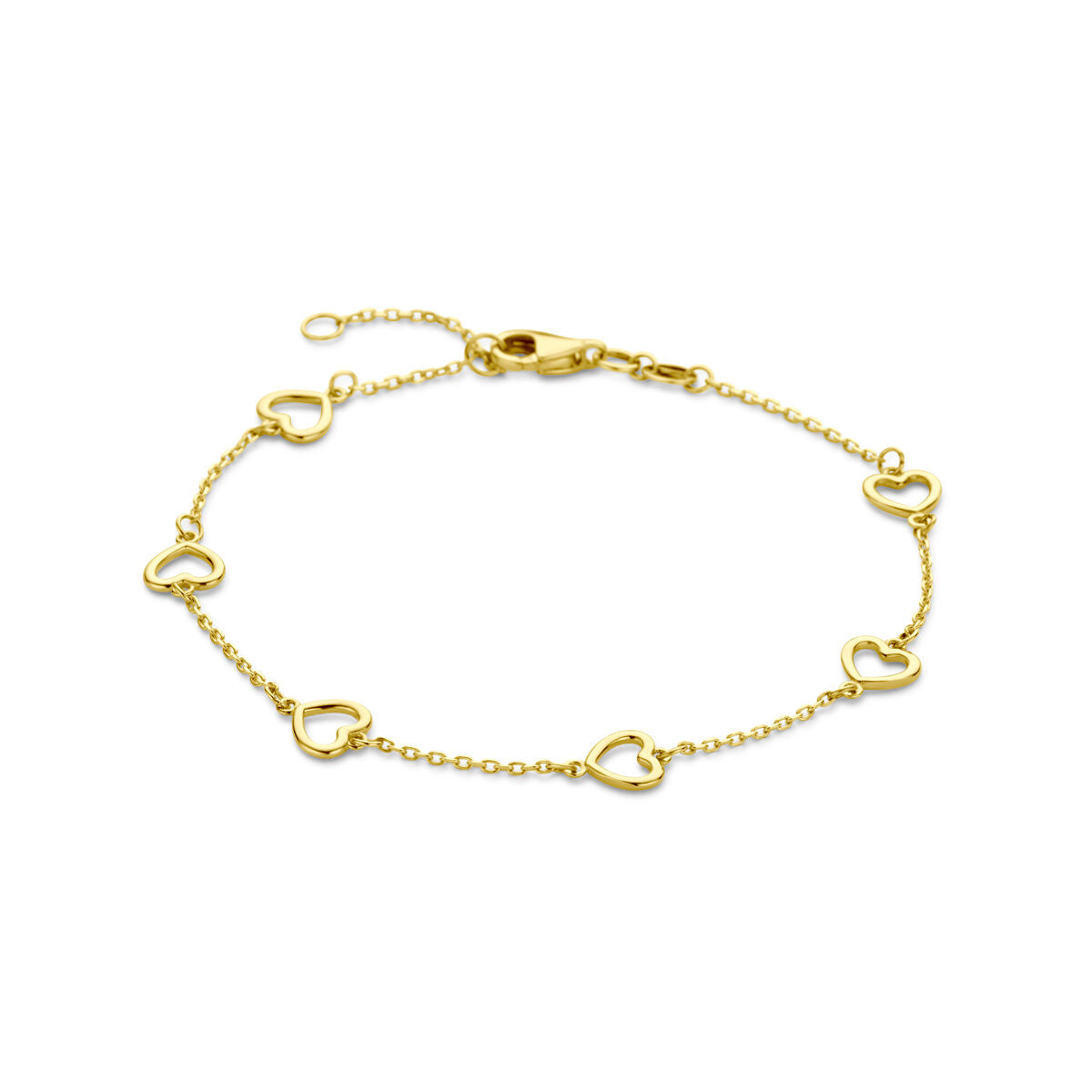 Bracelet en or 14K avec des motifs en forme de cœurs.