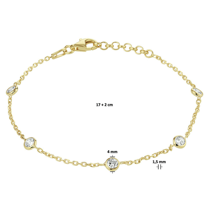 armband zirkonia 17 + 2 cm 3 micron zilver verguld (geel)