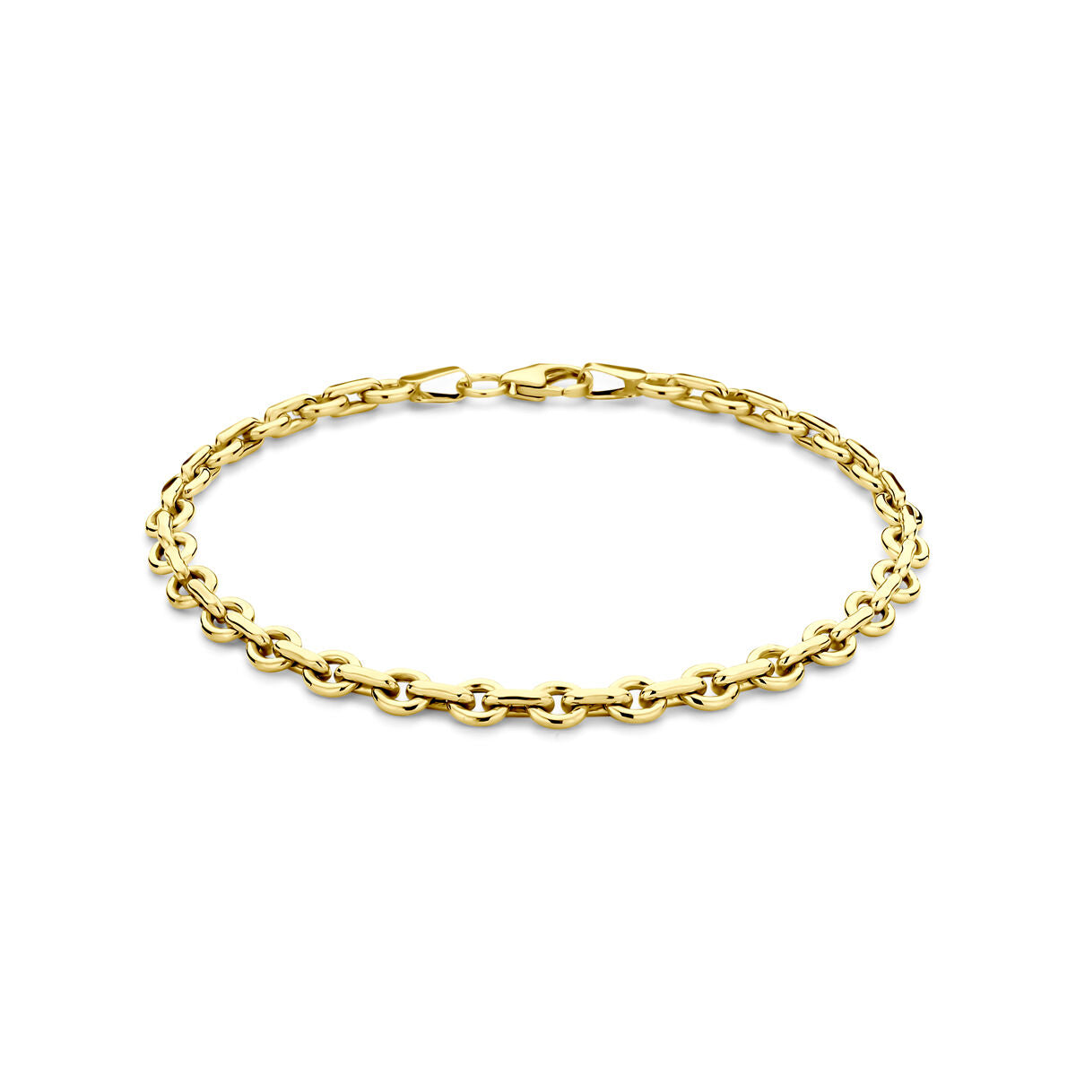 Bracelet en or jaune 14k avec cœur en argent, design raffiné et luxueux.