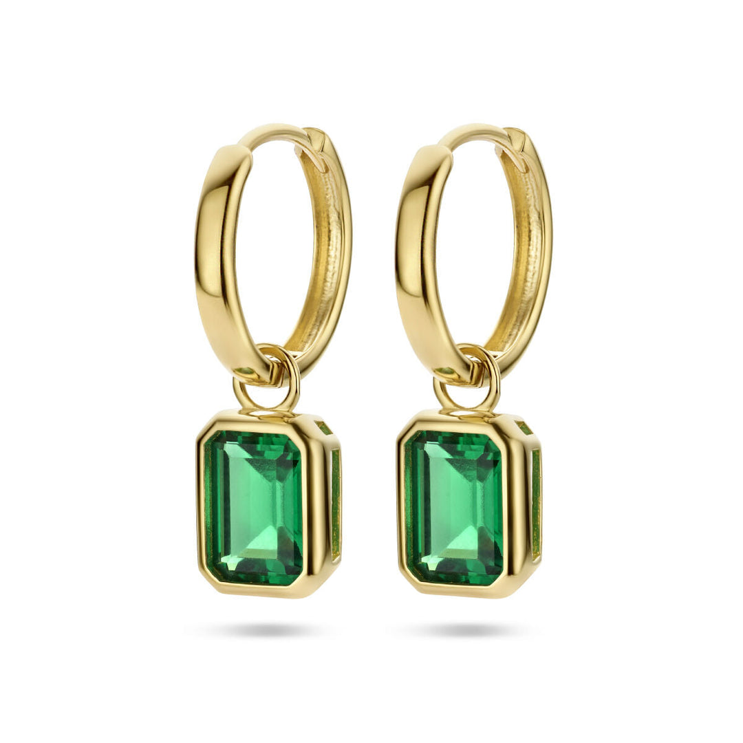 klapoorringen hanger groen zirkonia 14K geelgoud