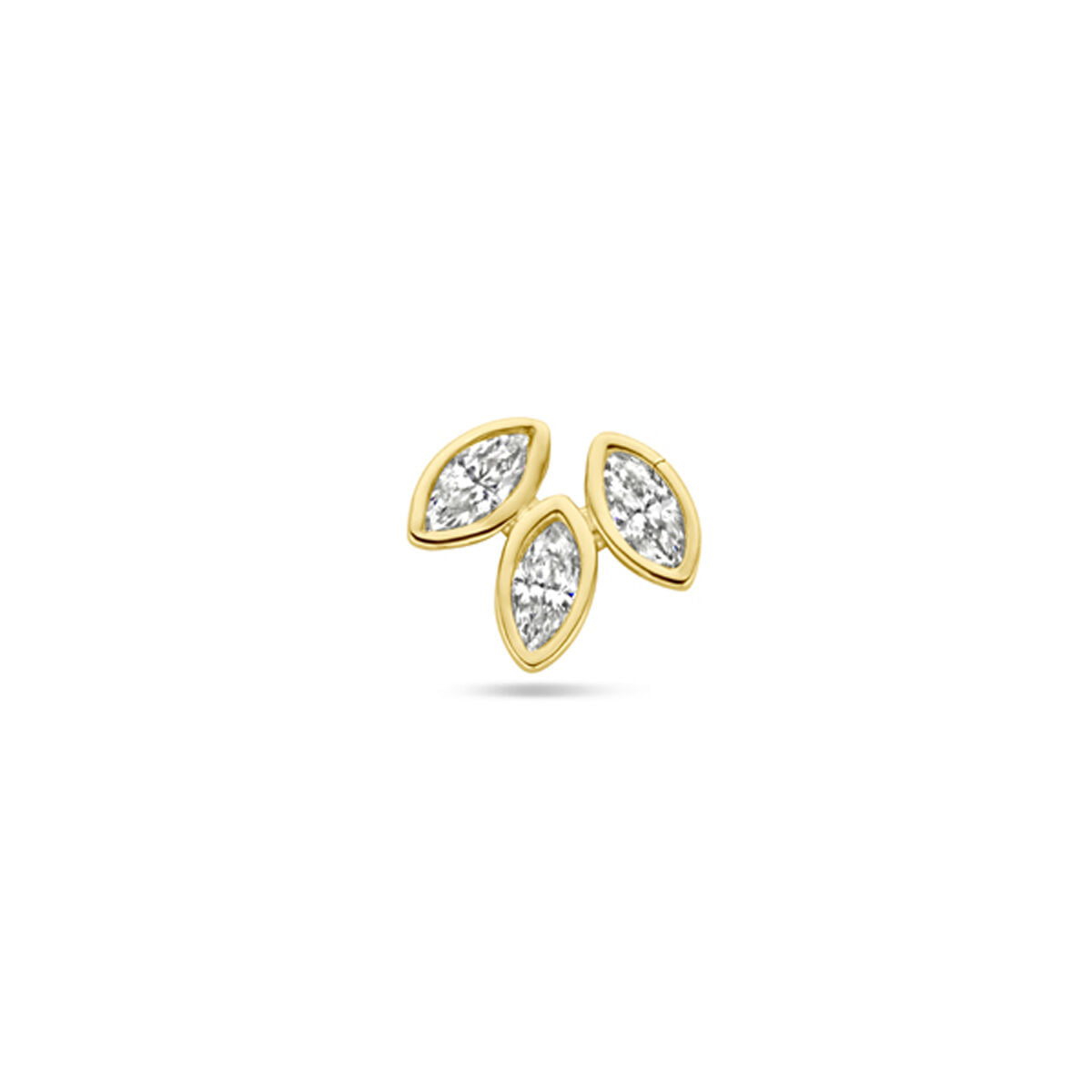 Piercing en or jaune 14K avec trois zircons en forme de marquise.