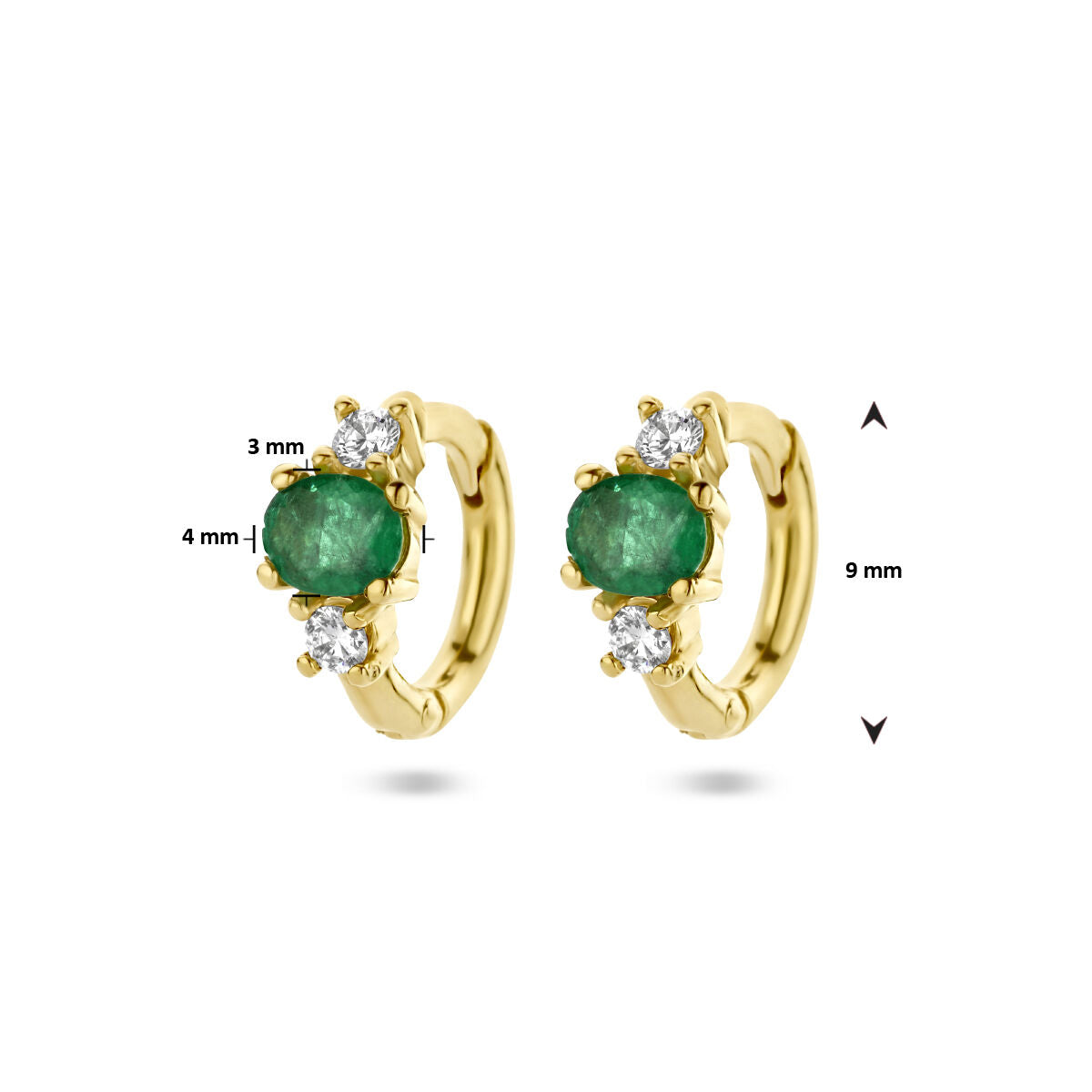 créoles émeraude et diamant 0.10ct (2x0.05ct) h si or jaune 14K