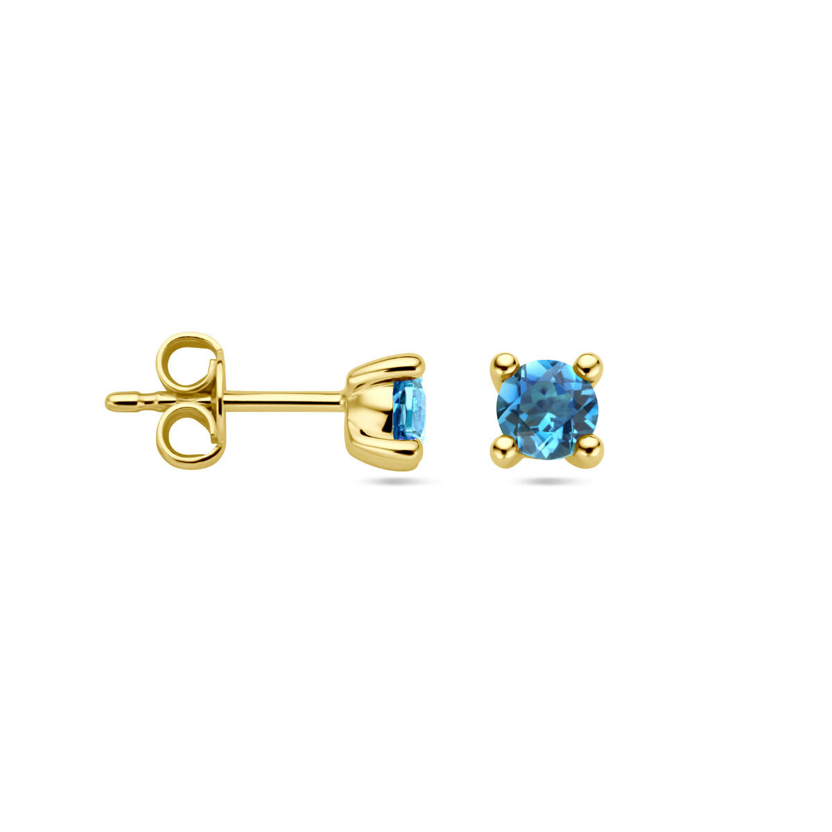 puces d'oreilles topaze bleue de Londres 14K or jaune
