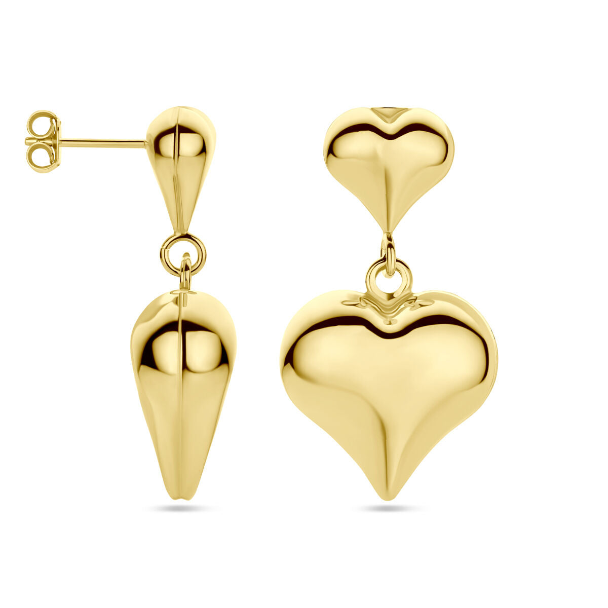 boucles d'oreilles cœur 35 mm 1 micron argent plaqué or (jaune)