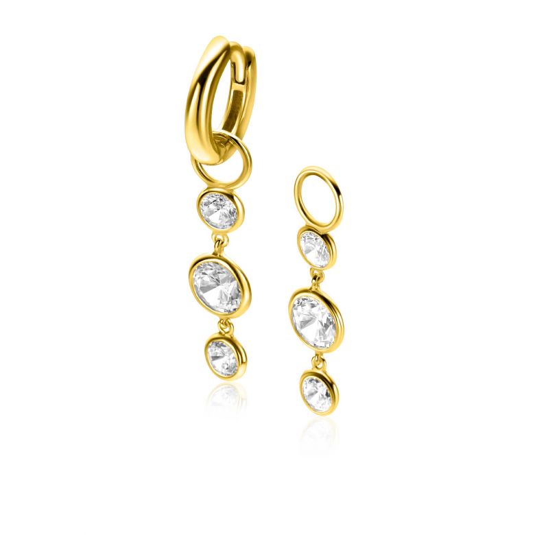Boucles d'oreilles en argent avec des pendentifs ornés de pierres brillantes.