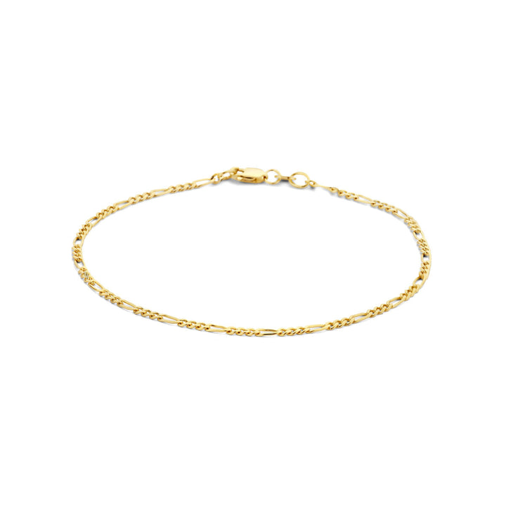 De Van der Kooij Collectie Gouden armband dames figaro 14K is voorzien van een delicate figaro-schakel en karabijnsluiting, afgebeeld op een witte achtergrond.