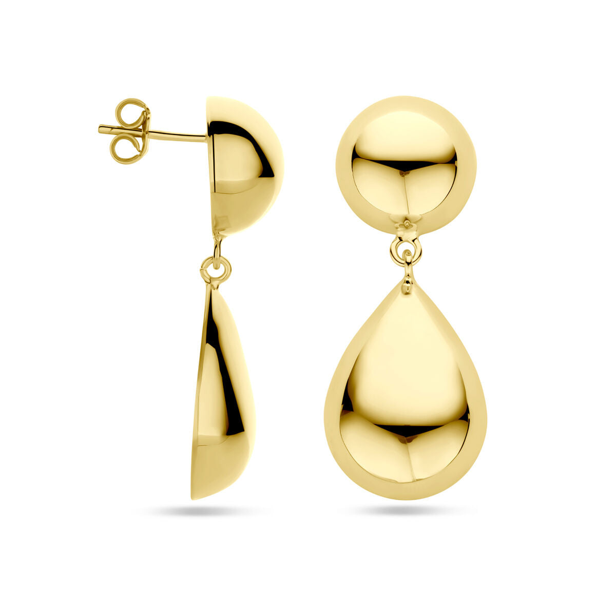 boucles d'oreilles demi-sphères et goutte 40 mm 1 micron argent plaqué or (jaune)