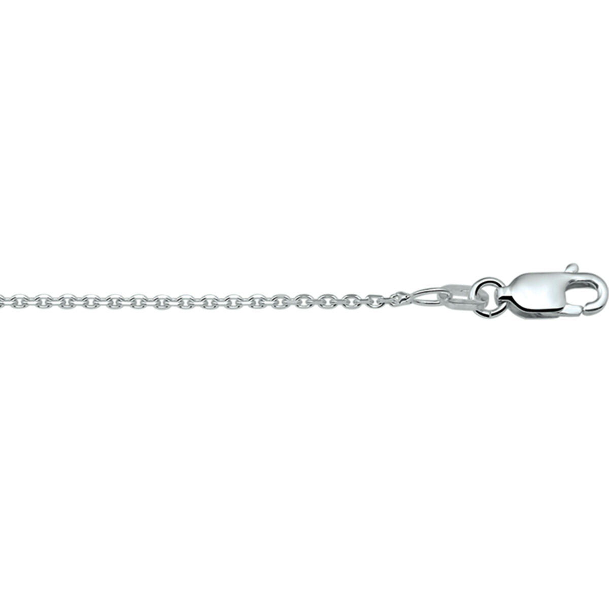 Een close-up van de Van der Kooij Collectie collier anker gediamanteerd 1,3 mm zilver gerhodineerd, met een dunne ketting en ovale sluiting, weergegeven op een witte achtergrond.