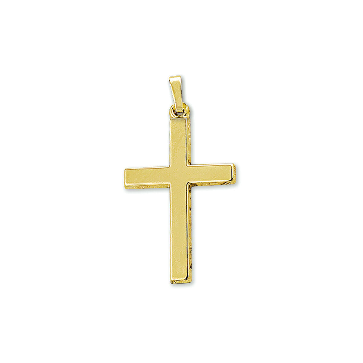 Pendentif croix en or jaune 14 carats, finition lisse et brillante.