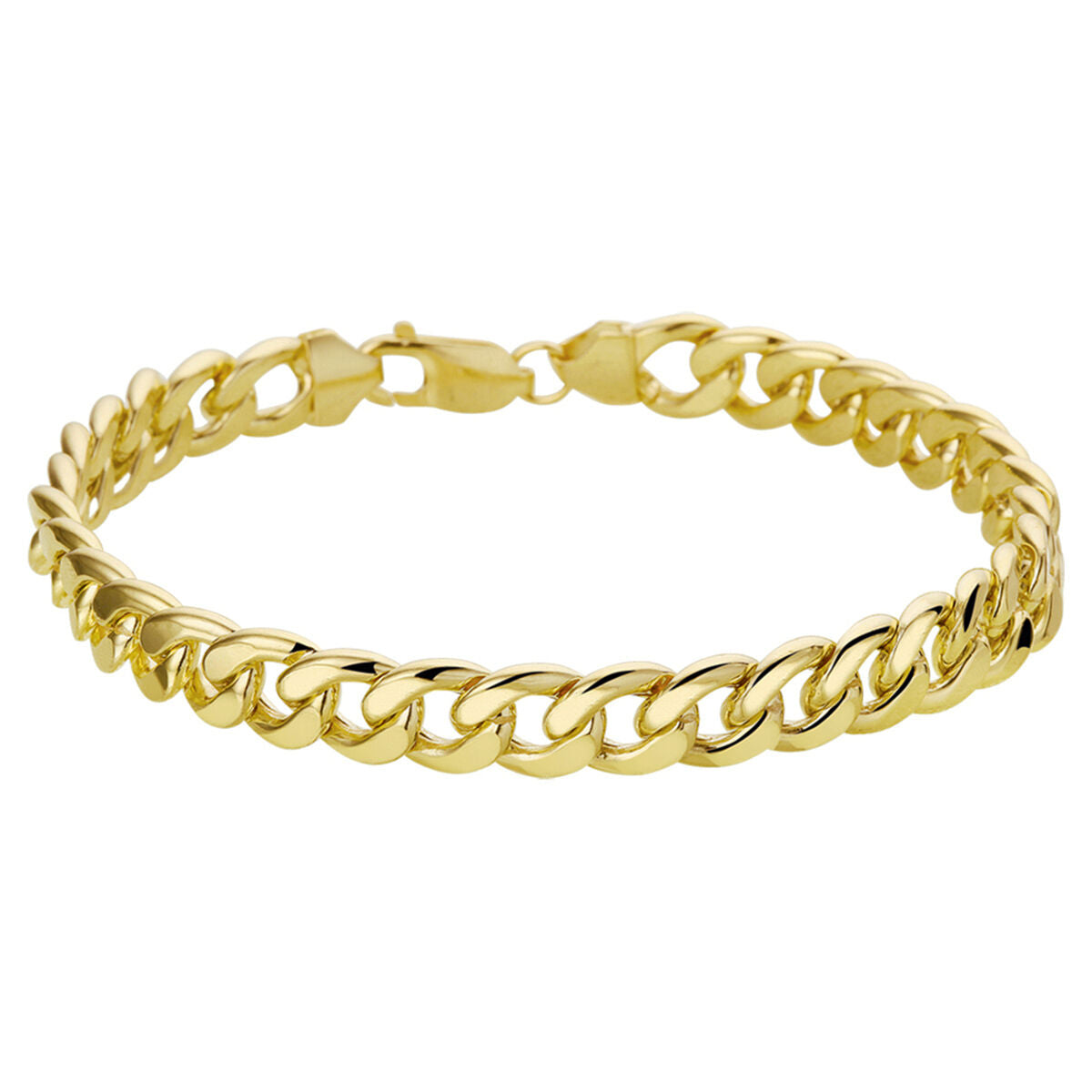 Bracelet en or jaune avec maillons gourmette de 22,5 cm et maillons de 8 mm.