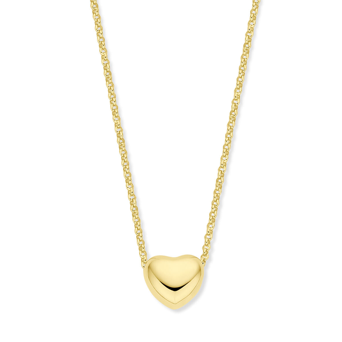 Collier met een 1,5 mm fijne ketting en een hartvormige hanger in geel verguld zilver.
