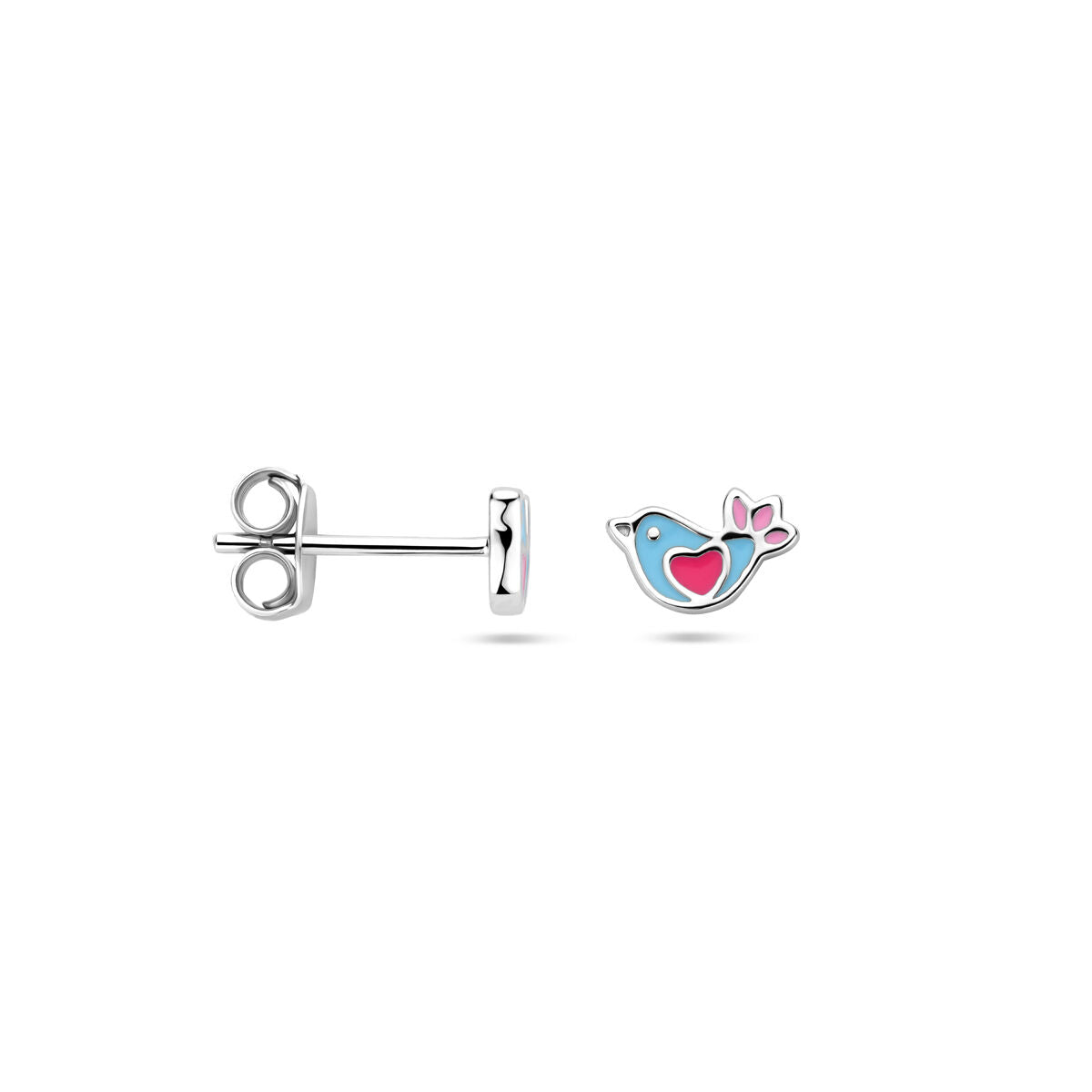 puces d'oreilles oiseau émail 5 mm argent rhodié