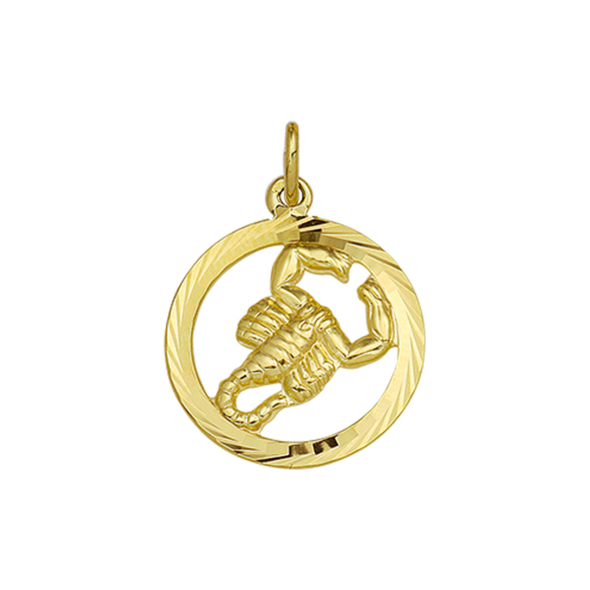 pendentif en or jaune 14K avec motif de scorpion et finition diamantée.