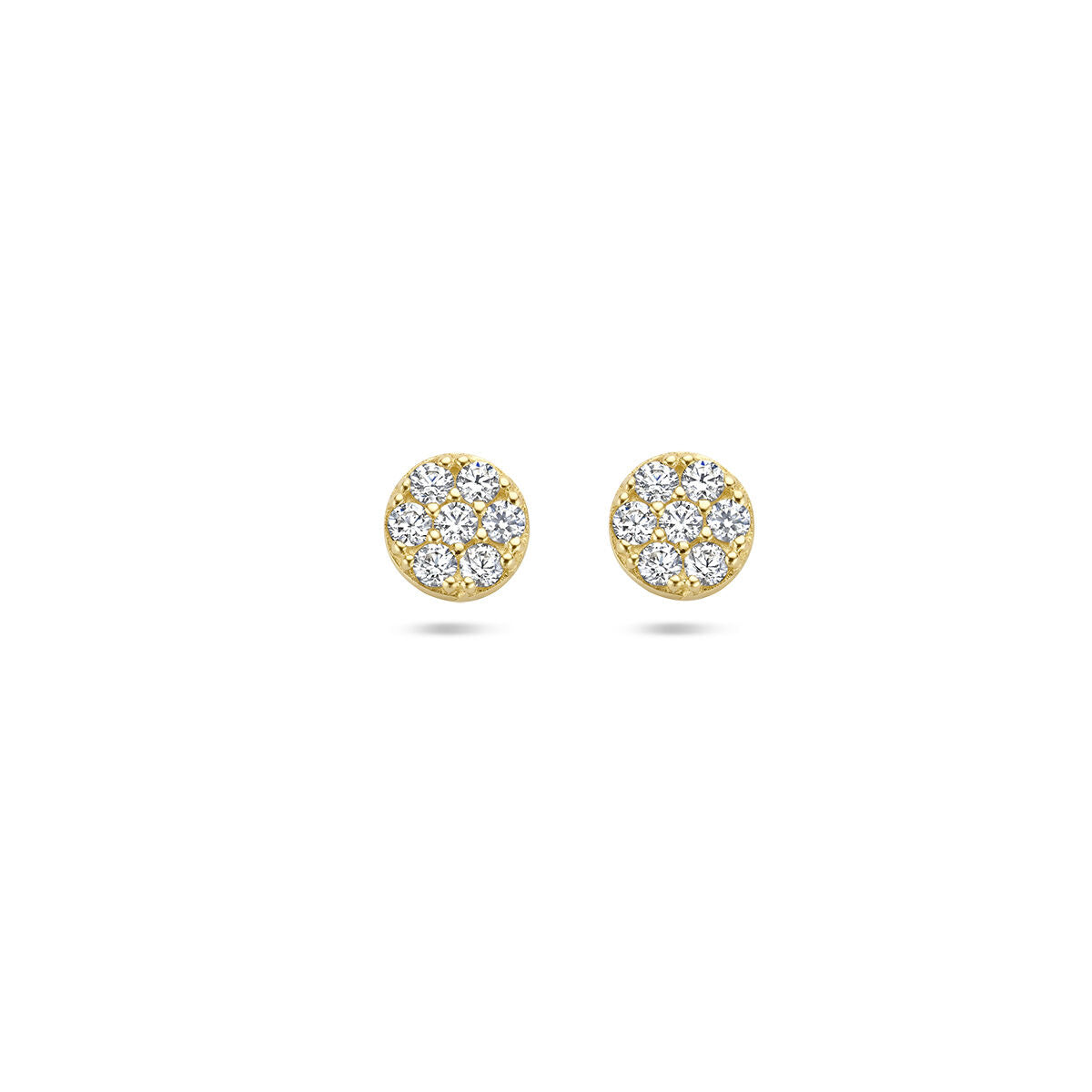 Boucles d'oreilles en or jaune 14K avec zircons, en forme ronde et décorées de motifs floraux.