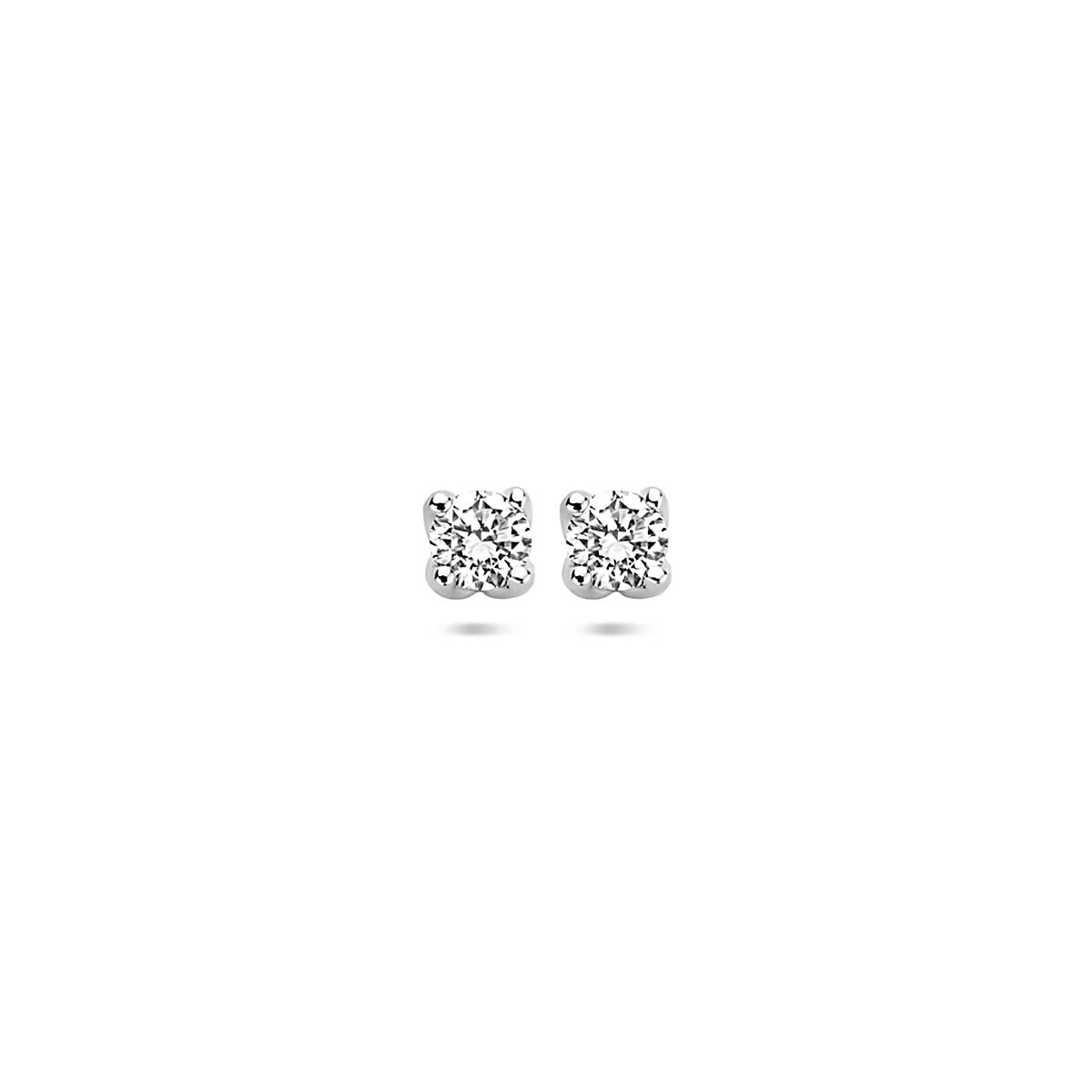 Boucles d'oreilles en or blanc 14K avec diamants lab-grown de 0,20 ct (2x 0,10 ct), diamètre de 3,25 mm.