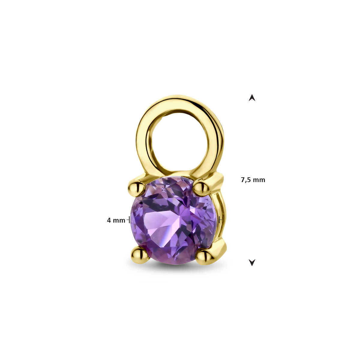 pendentif créole améthyste à l'unité or jaune 14K