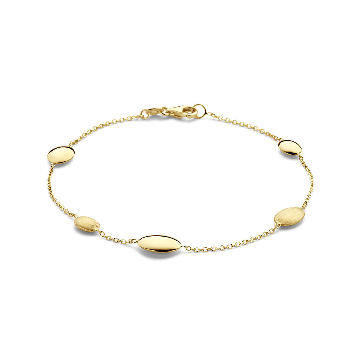 Bracelet en or poli/mat 14K avec des éléments ovales alternés.