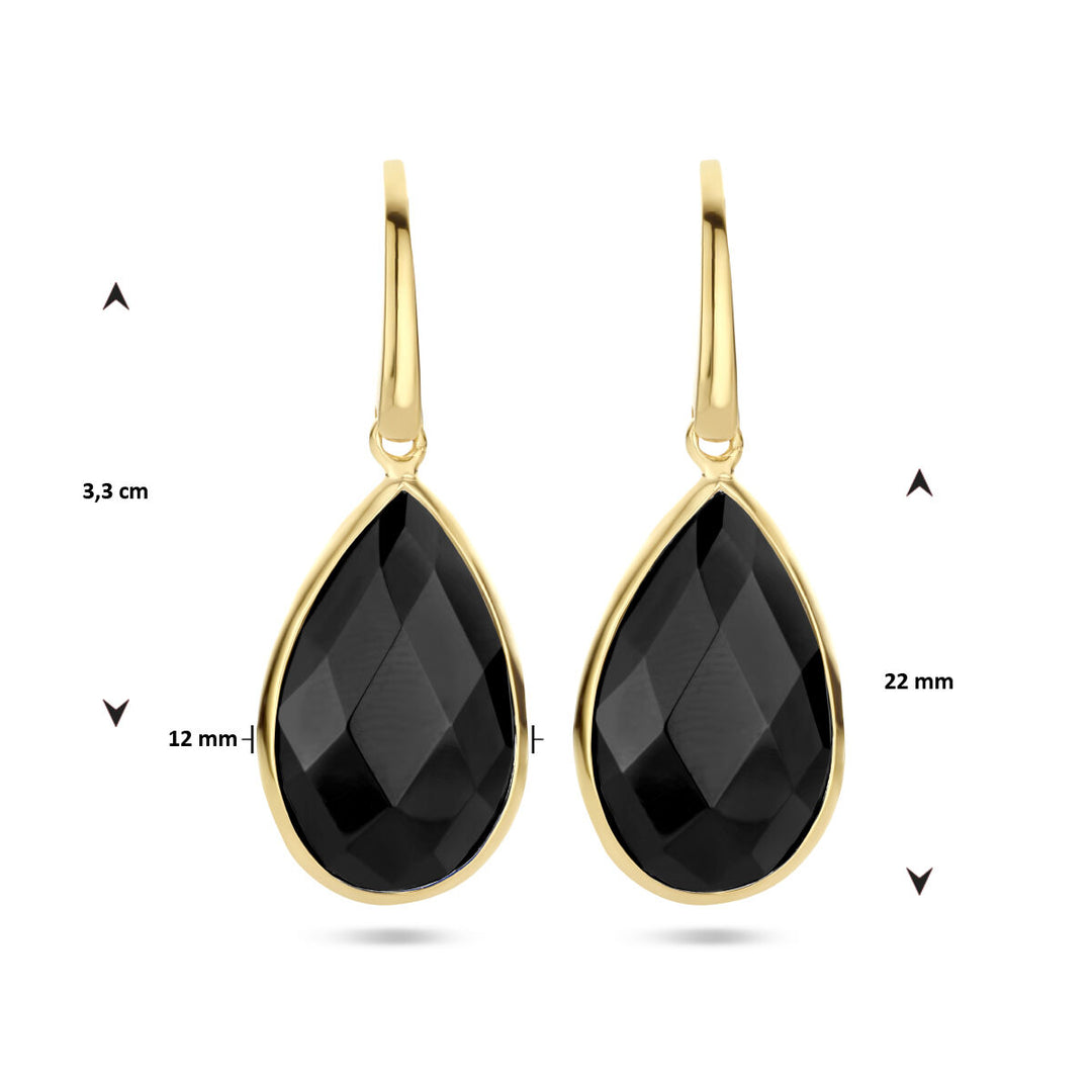 oorhangers onyx franse haak zilver verguld (geel)