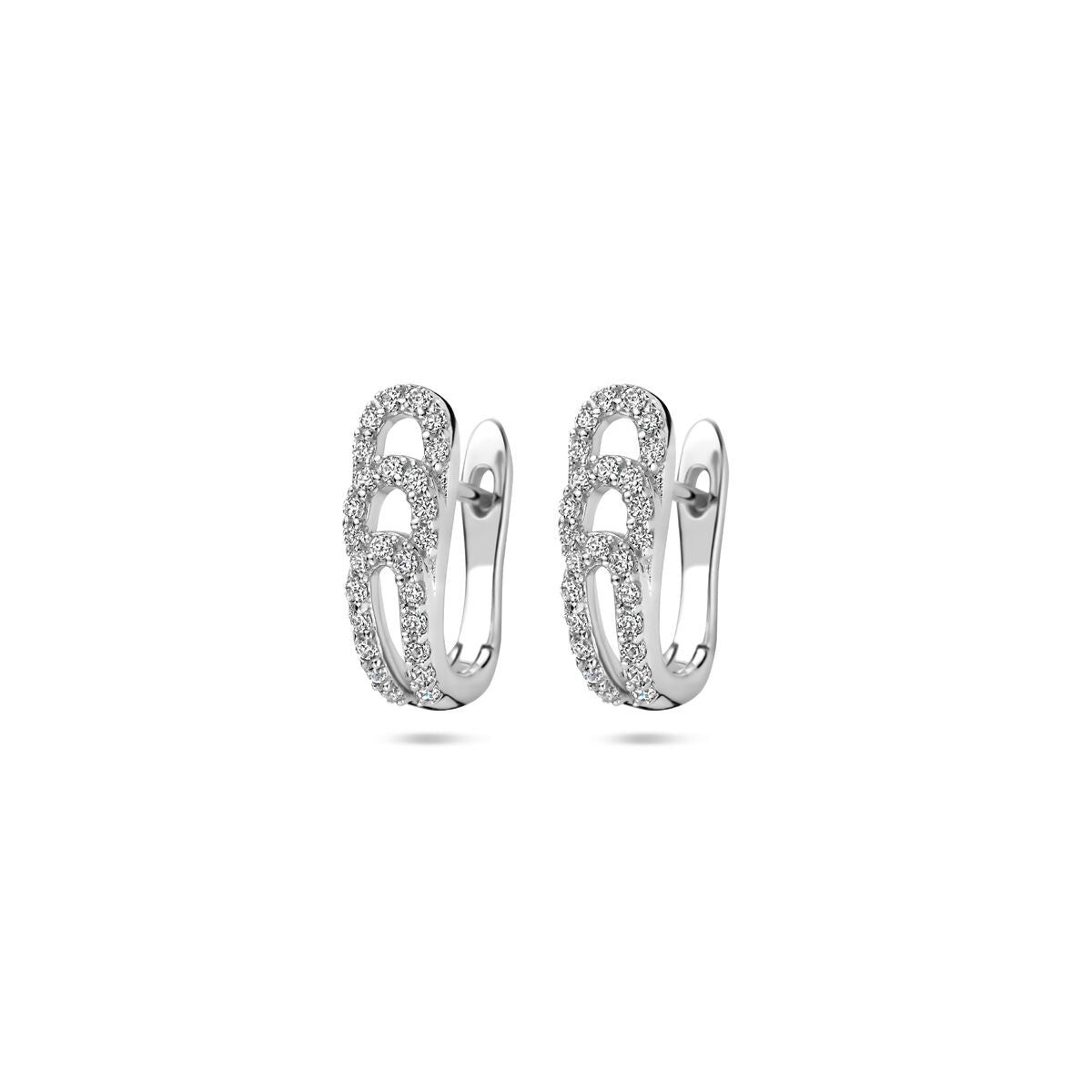 Boucles d'oreilles en argent rhodié de 14 mm ornées de zirconiums.