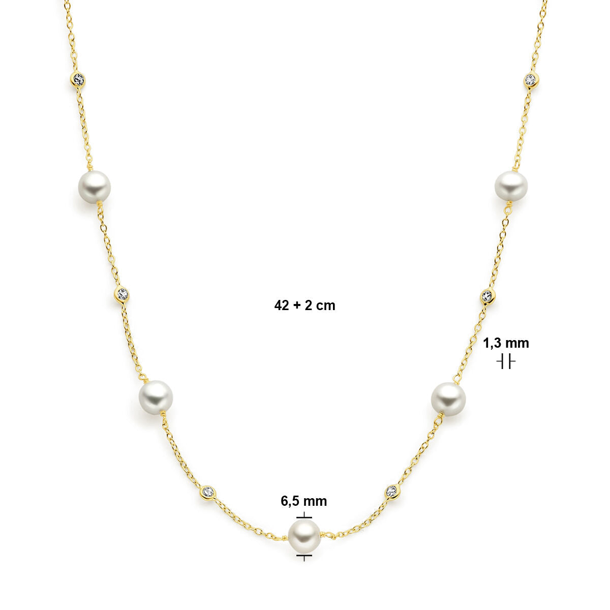 Gouden dames ketting parel en zirkonia 14K