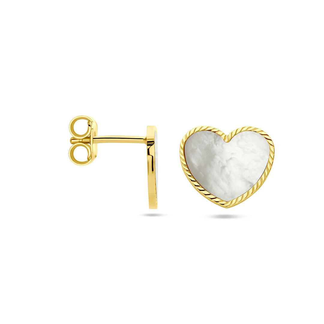 oorknoppen hart paralmoer 14K geelgoud