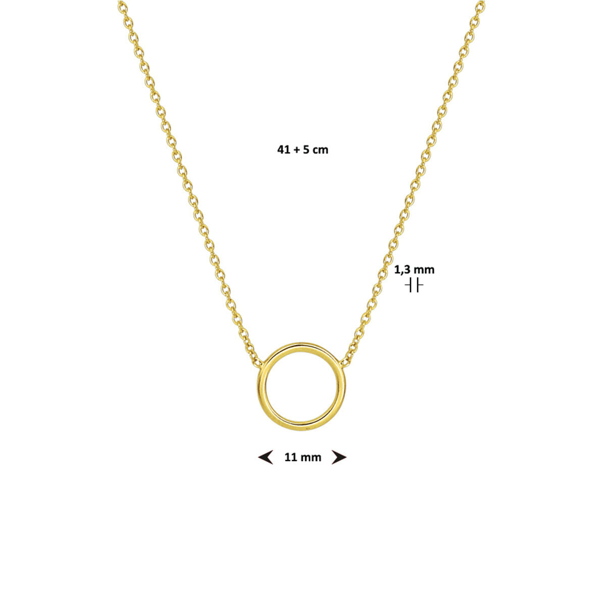 collier rond 41 + 5 cm 3 microns argent plaqué or (jaune)