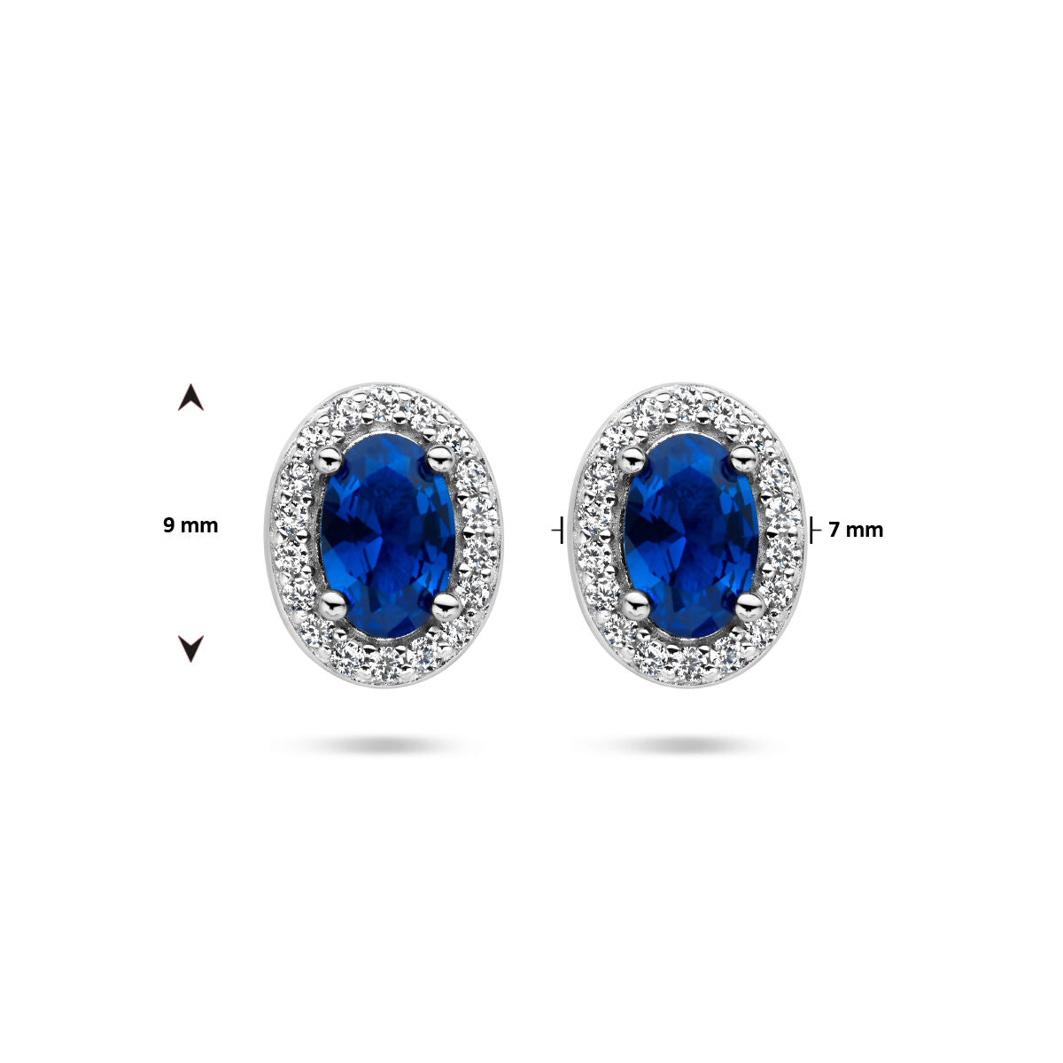 puces d'oreilles zirconia bleu et blanc halo argent rhodié