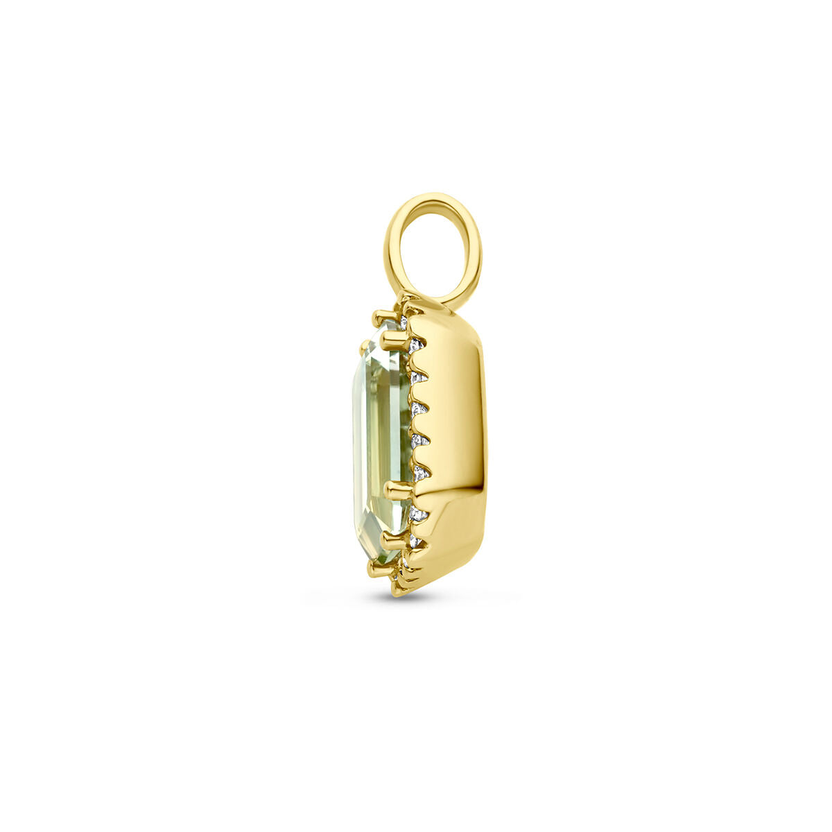 pendentif améthyste verte et diamant 0.10ct h si halo or jaune 18K