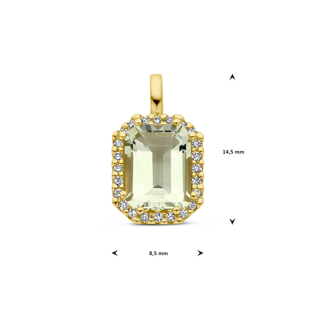 hanger groen amethist en diamant 0.10ct h si halo 18K geelgoud